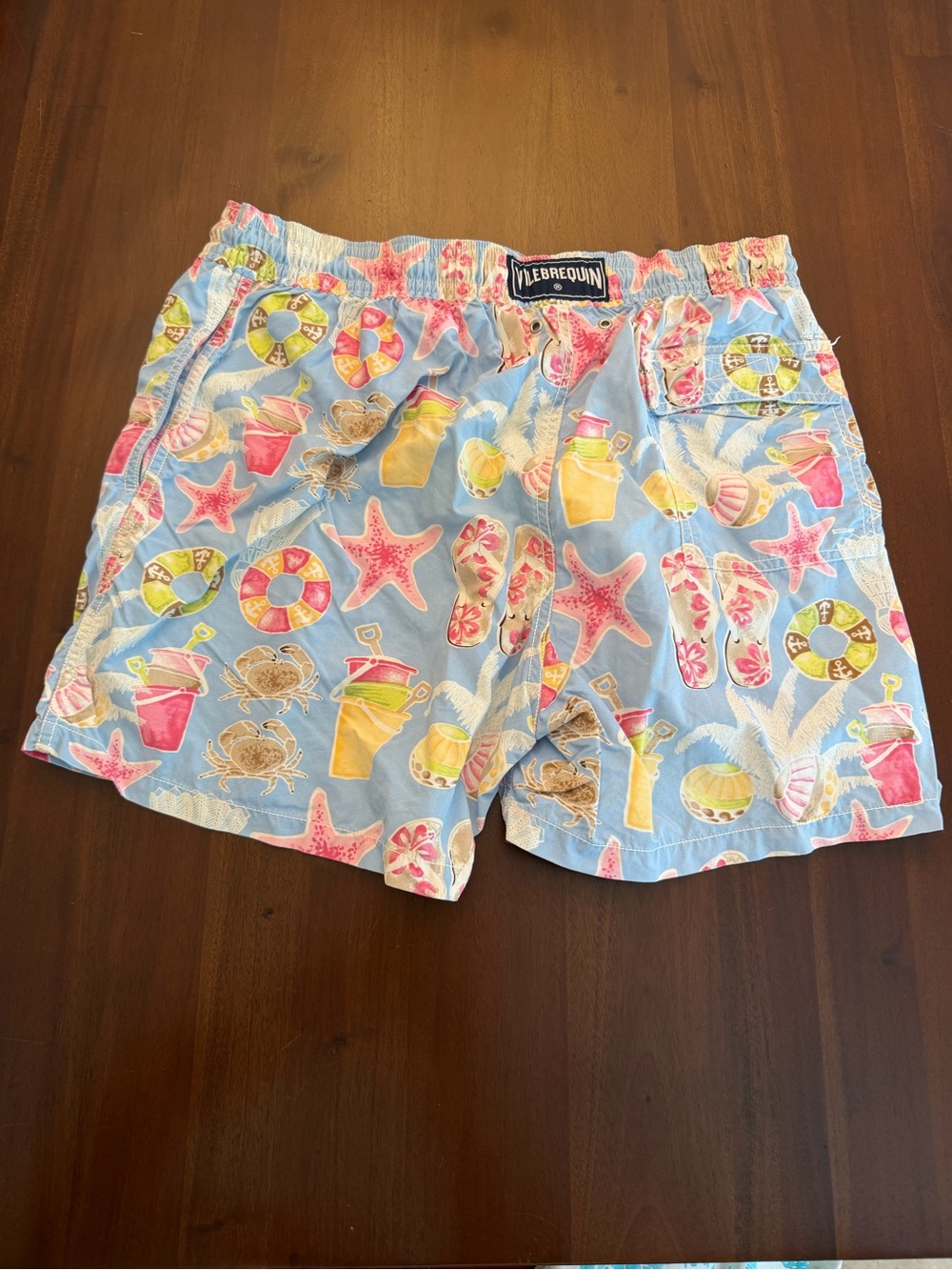 Vilebrequin Blue Swim Trunks with Pink and Yellow Tropical Motif - Picture 2 of 7